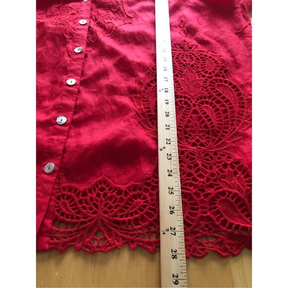 John Mark Scottsdale Classic Red LINEN/LACE Embroidered Blouse Tunic S Bell Slee - Picture 12 of 16